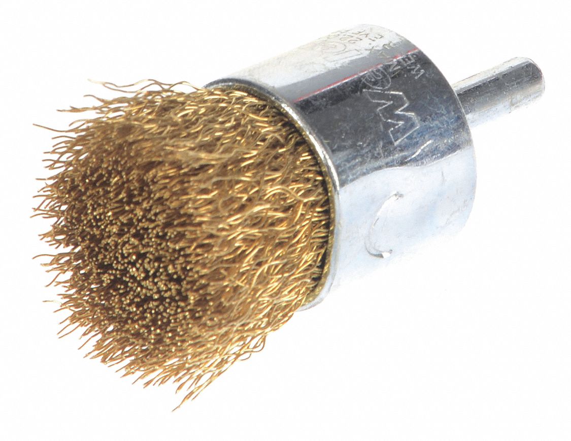 WEILER 1 in Crimped Wire End Brush, 1/4 in Shank, 0.012 in Wire Dia., 3