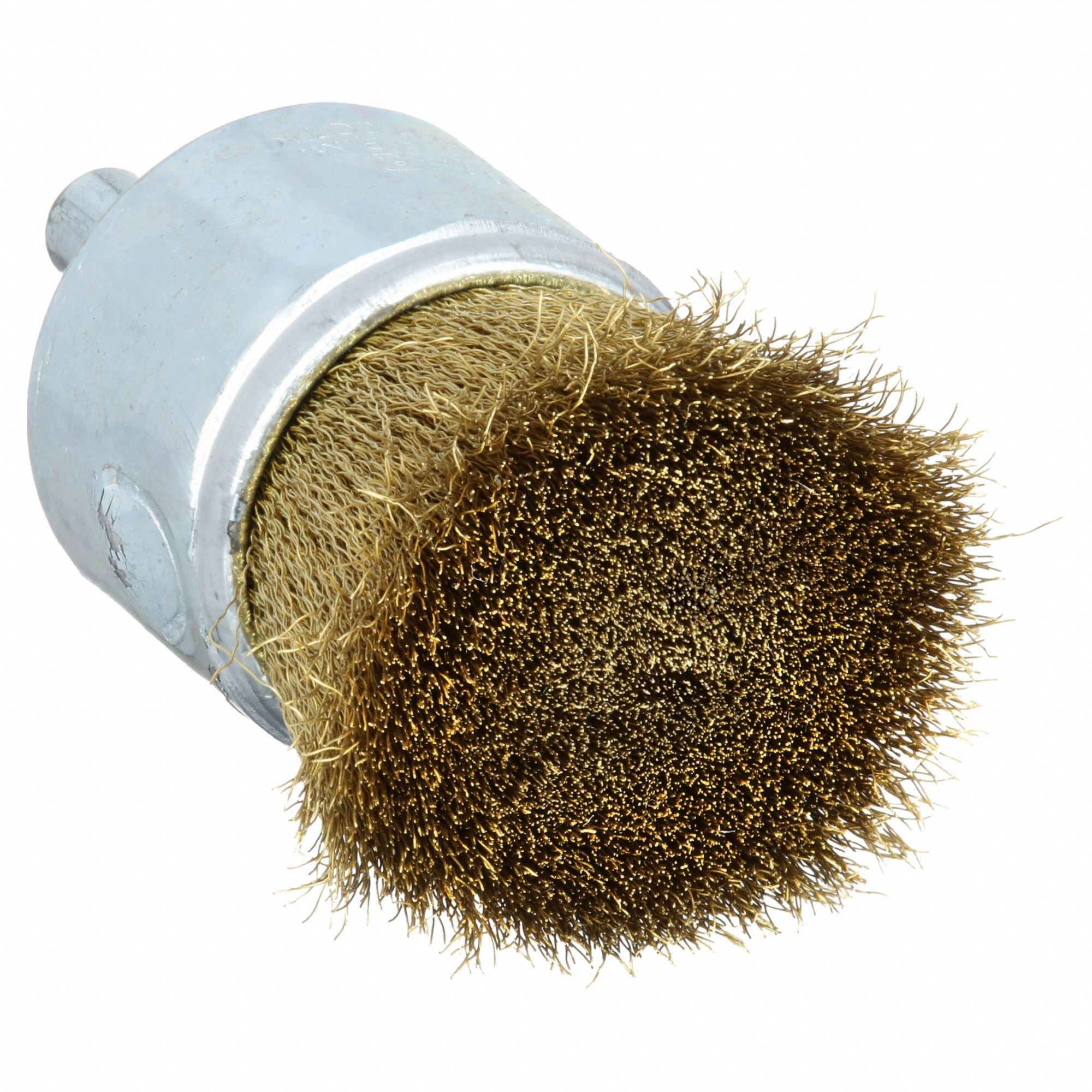 End Brush: Crimped Brass, 1 in Dia, 0.005 in Fill Dia, 1/4 in Shank