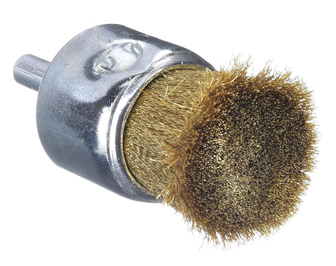 END BRUSH, CRIMPED BRASS, ½ IN DIAMETER, 0.005 IN FILL DIAMETER, ¼ IN SHANK