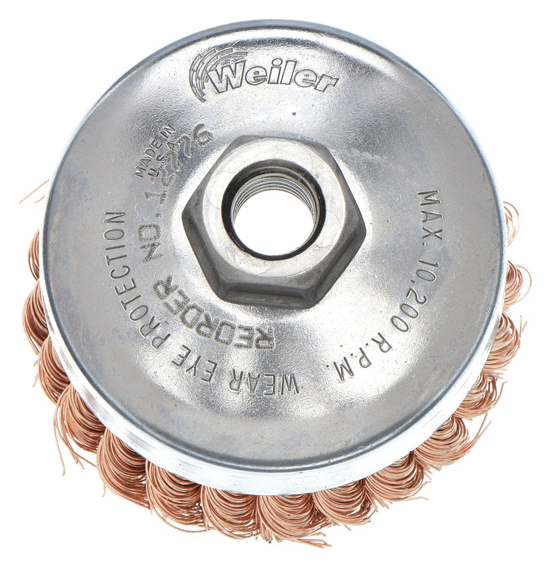 CUP BRUSH, TWISTED BRONZE, 4 IN DIAMETER, 0.02 IN FILL DIAMETER, 5/8