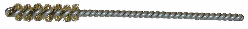 Round Tube Brush: Single Stem, Brass, 1/4 in Dia, 0.004 in Fill Dia, 1/8 in Stem Dia, 10 PK
