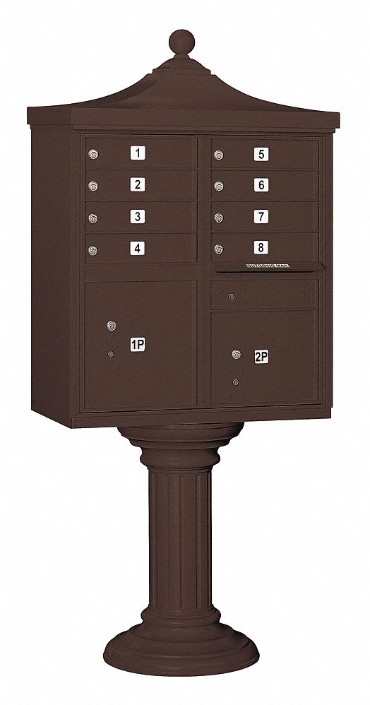 Cluster Box Unit: CBU, 10 Doors, Horizontal, 71 3/4 in H x 31 in W x 18 1/2 in D, Pedestal Mounting