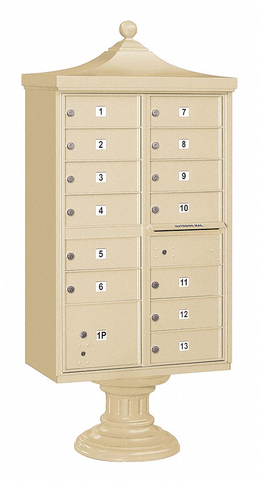 Cluster Box Unit: CBU, 14 Doors, Horizontal, 71 3/4 in H x 31 in W x 18 1/2 in D, Pedestal Mounting