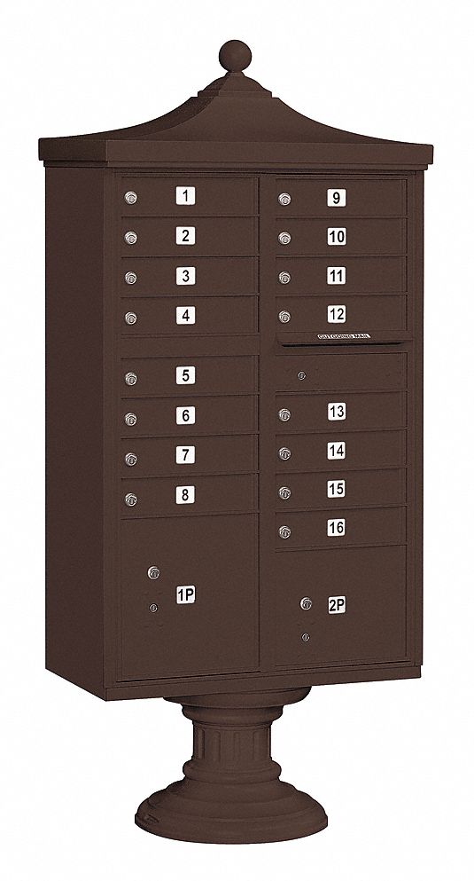 Cluster Box Unit: CBU, 18 Doors, Horizontal, 71 3/4 in H x 31 in W x 18 1/2 in D, Pedestal Mounting