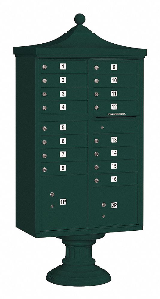 Cluster Box Unit: CBU, 18 Doors, Horizontal, 71 3/4 in H x 31 in W x 18 1/2 in D, Pedestal Mounting