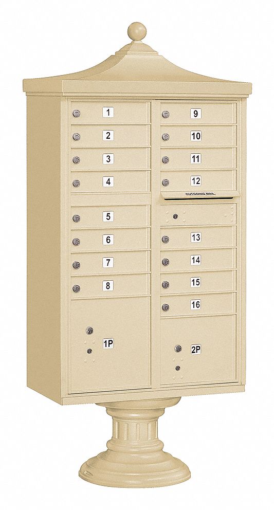Cluster Box Unit: CBU, 18 Doors, Horizontal, 71 3/4 in H x 31 in W x 18 1/2 in D, Pedestal Mounting