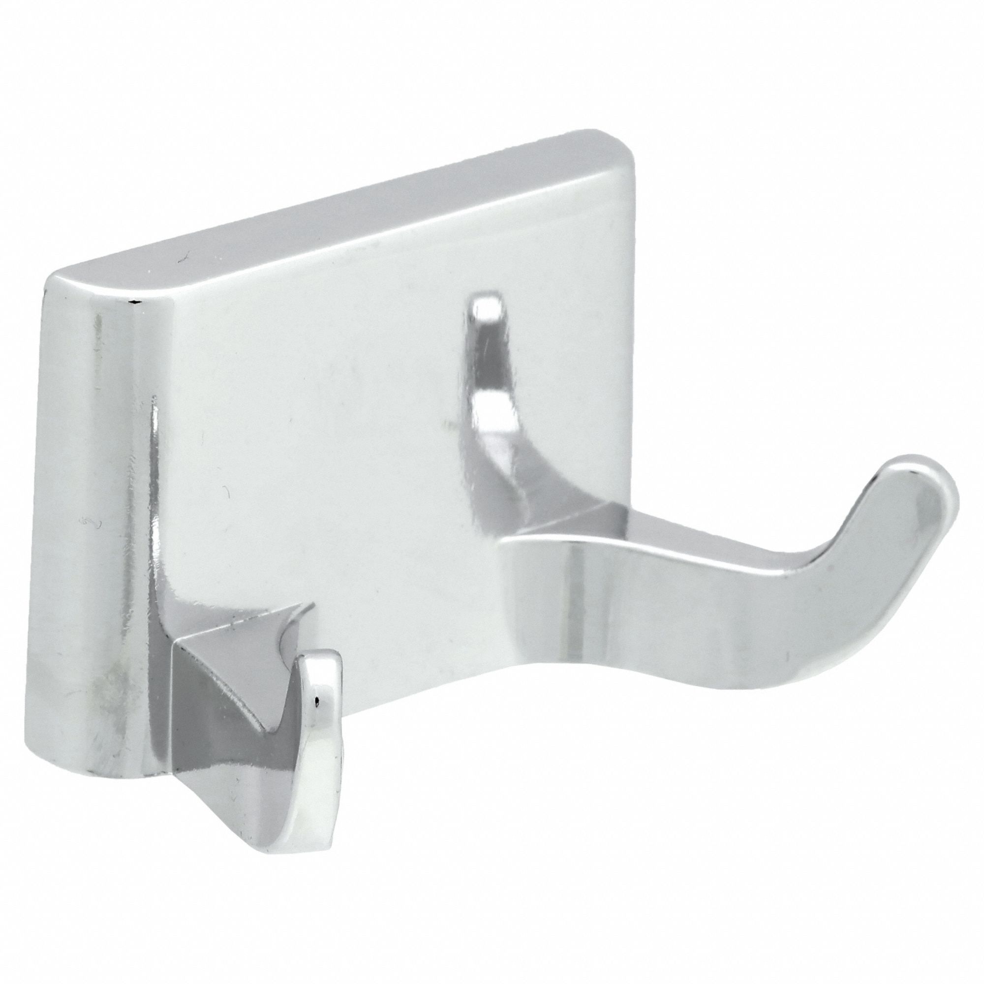 Robe Hook: 2 in x 2 1/8 in x 1 5/8 in, Zinc, Polished, Mounting Screws