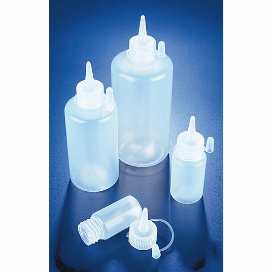 Dispensing Bottle: 2 oz Labware Capacity - English, LDPE, Includes Closure, 10 PK