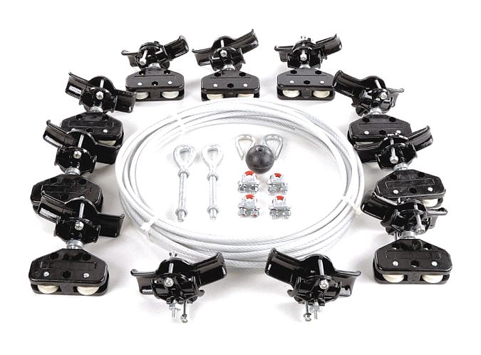 Festoon System Kit: Wire Rope, 60 ft – 60 ft, 76 ft Min Cable/Hose Required, Round