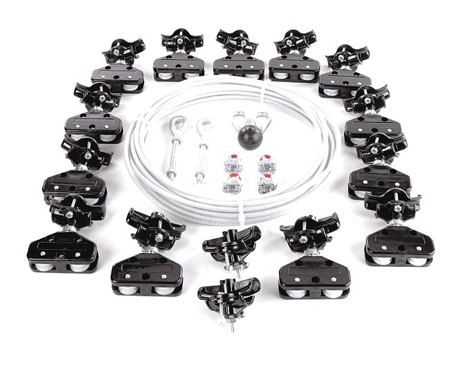 FESTOON SYSTEM KIT, WIRE ROPE, 80 FT TO 80 FT, 98 FT MIN CABLE/HOSE REQUIRED, ROUND