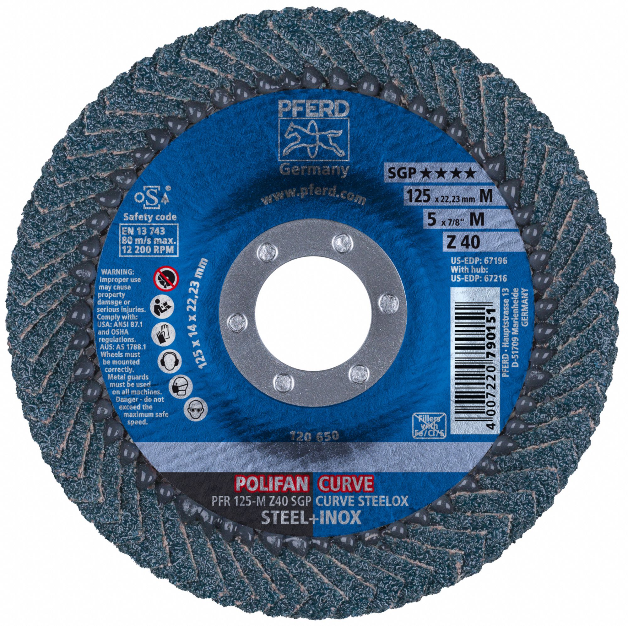 PFERD, Radial, 5 in x 7/8 in, Flap Disc 33N39567196 Grainger