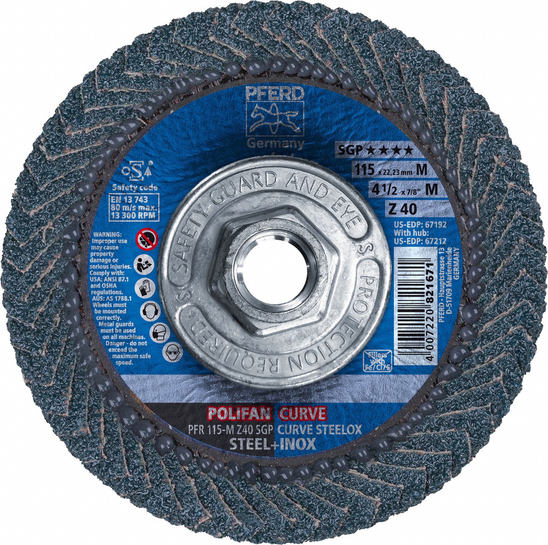 Flap Disc: Radial, 4-1/2" x 5/8"-11, Zirconia Alumina, 40 Grit, Fiberglass Bk, Std Density