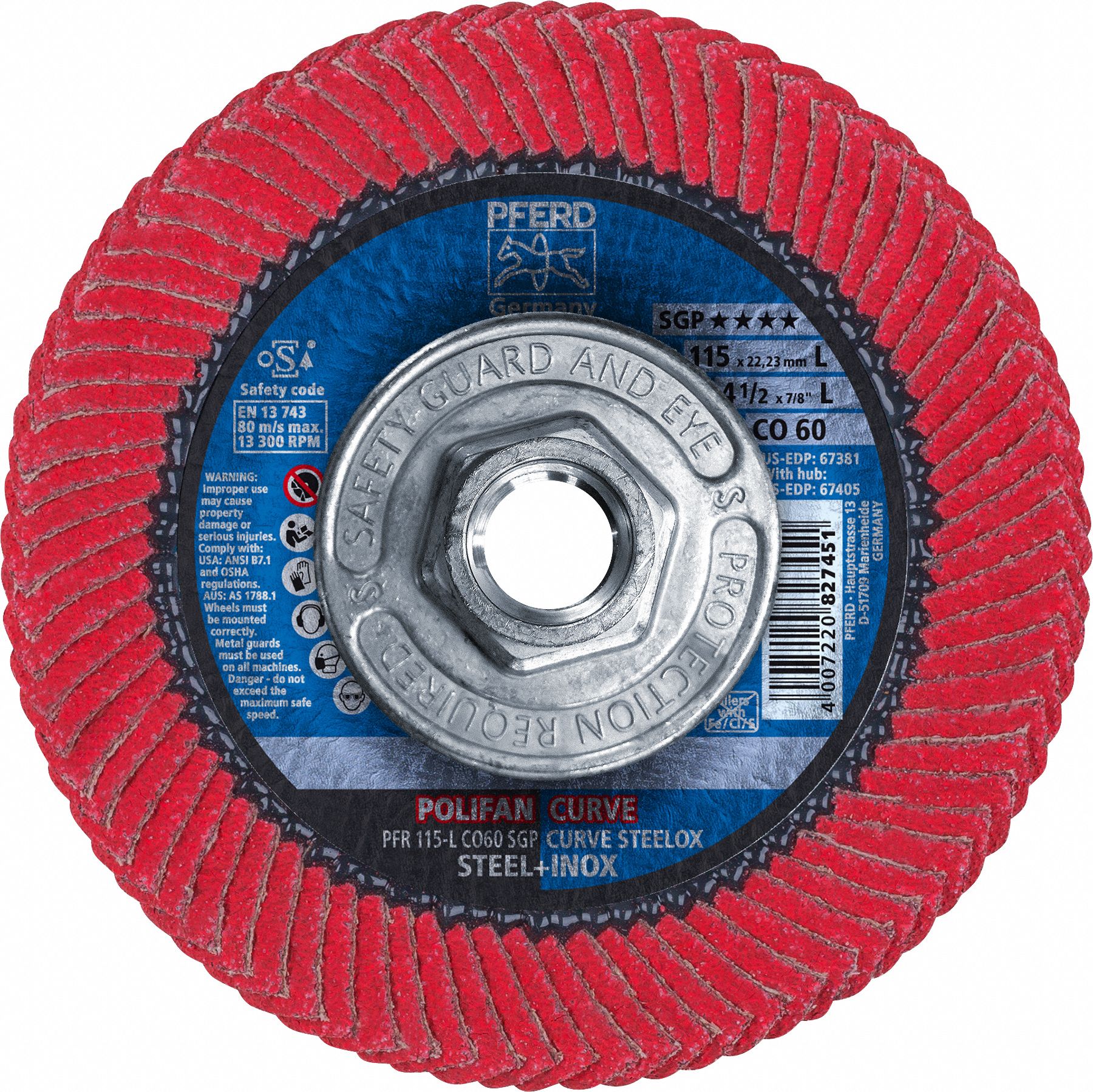 PFERD, Radial, 4 1/2 in x 5/8"11, Flap Disc 33N40367405 Grainger