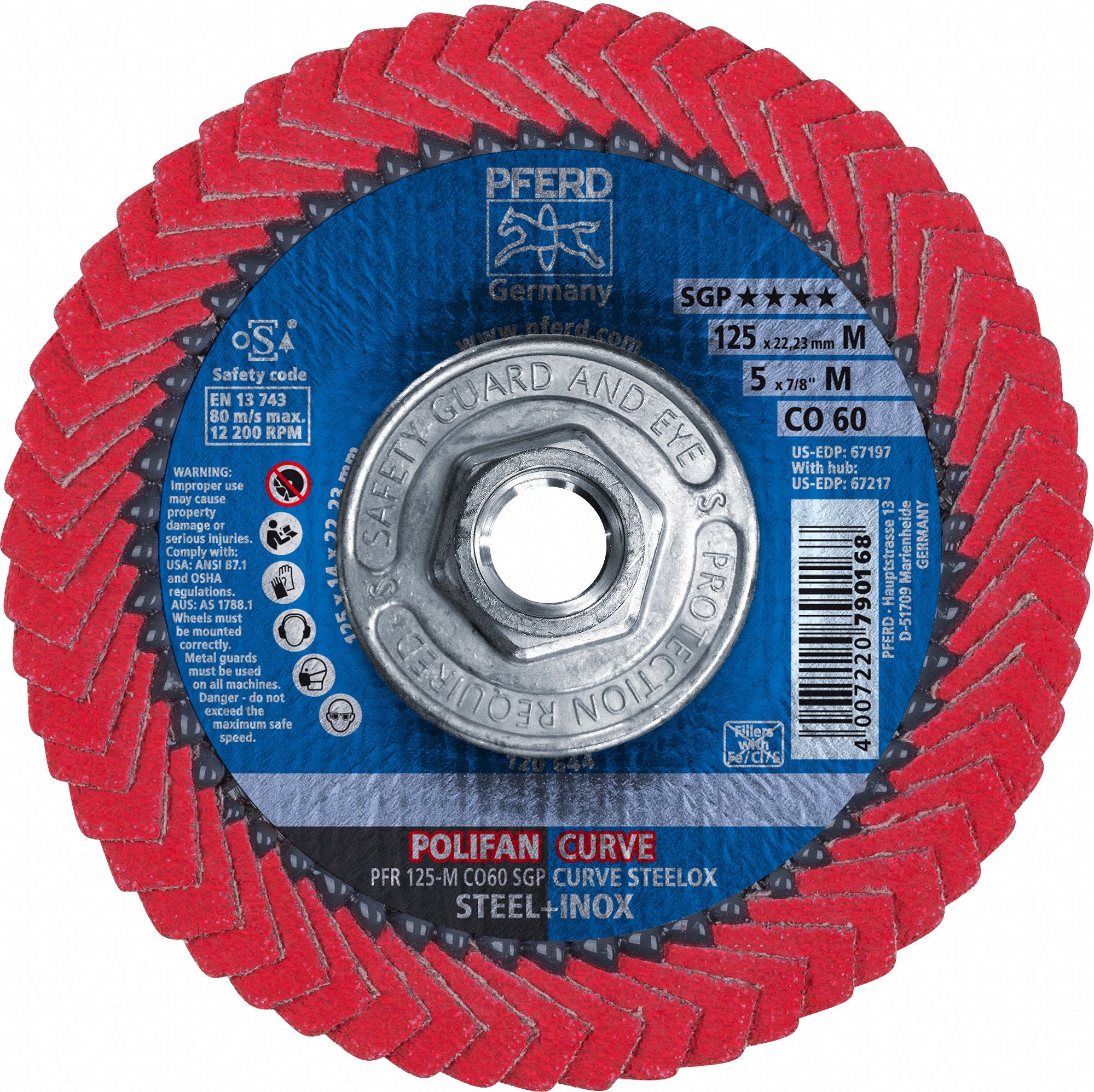 Flap Disc: Radial, 5" x 5/8"-11, Ceramic, 60 Grit, Fiberglass Bk, Std Density, CO SGP CURVE