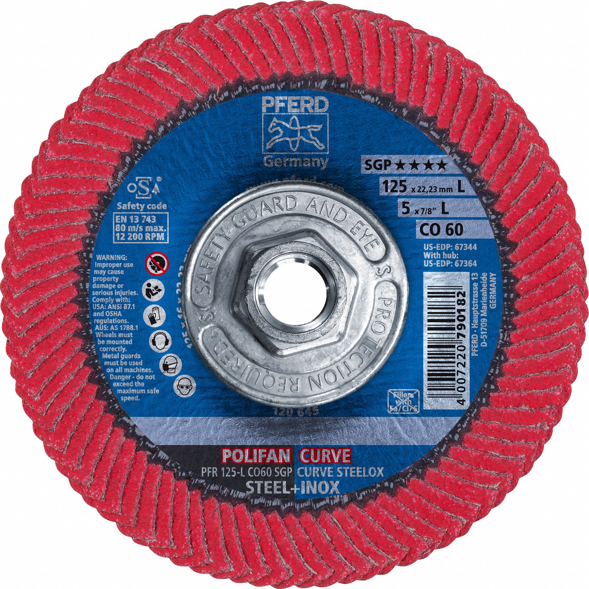 Flap Disc: Radial, 5" x 5/8"-11, Ceramic, 60 Grit, Fiberglass Bk, High Density, CO SGP CURVE