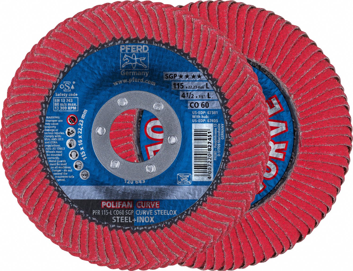 PFERD Radial, Flap Disc, Ceramic, 4 1/2 in Disc Diameter, 60 Abrasive Grit 33N40767381 Grainger