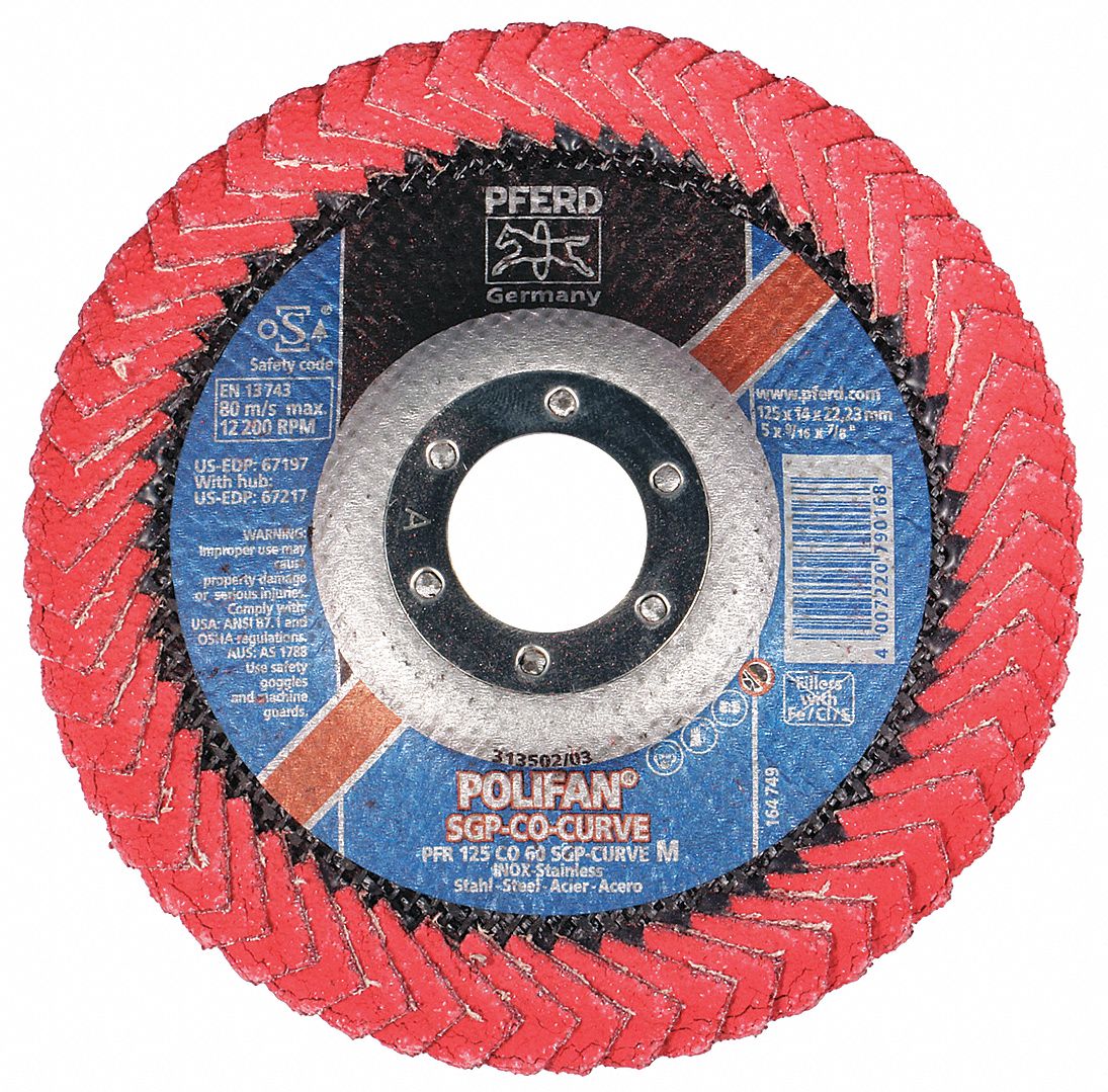 PFERD Radial, Flap Disc, Ceramic, 5 in Disc Diameter, 60 Abrasive Grit