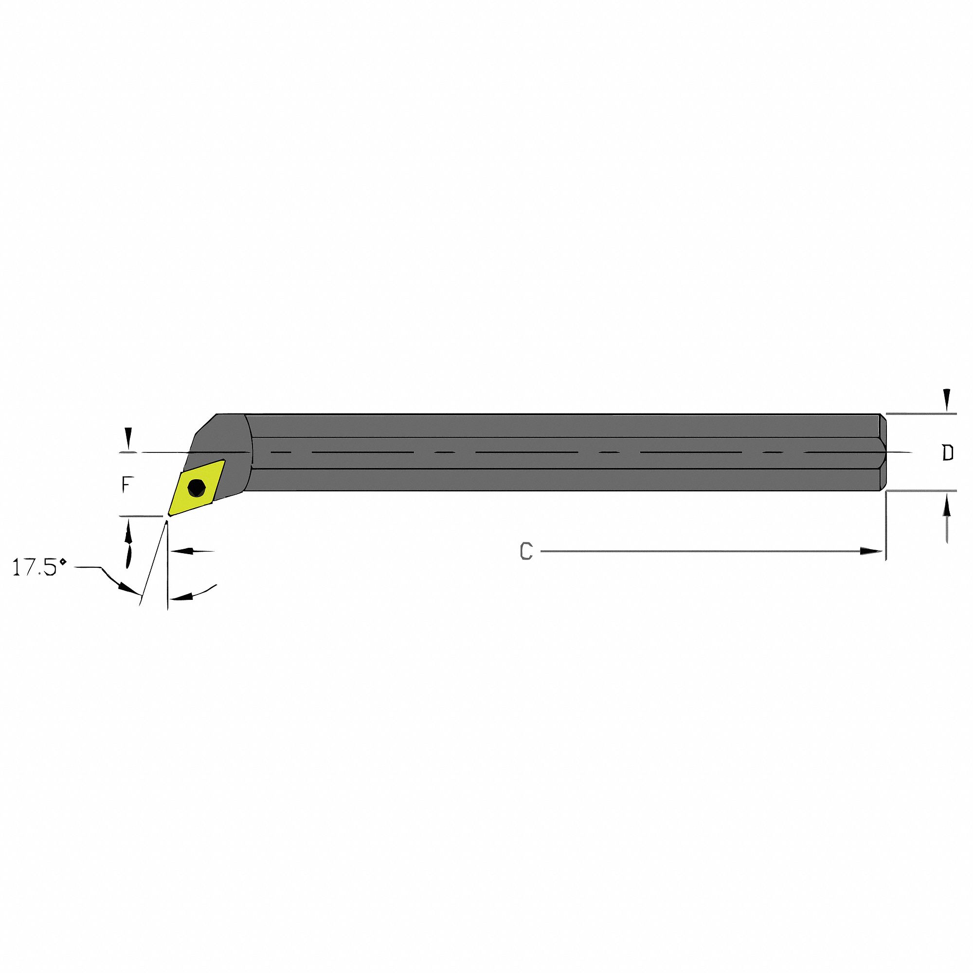 Indexable Boring Bar: DCMT Insert, 55° Diamond, 7° Insert Clearance Angle, 1 Inserts