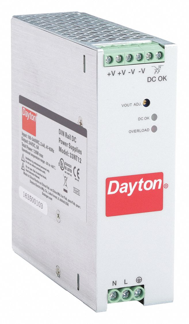 DC Power Supply: DIN Rail, 120 W Output Power - Rated, 5 A Current - Output, Single Phase