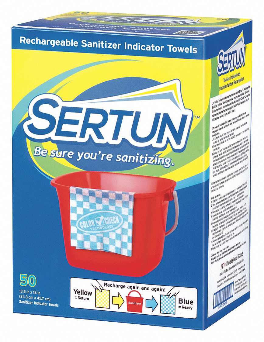 Rechargeable Sanitizer Indicator Towels: 13 1/2 in x 18 in Sheet Size, 50 Sheets