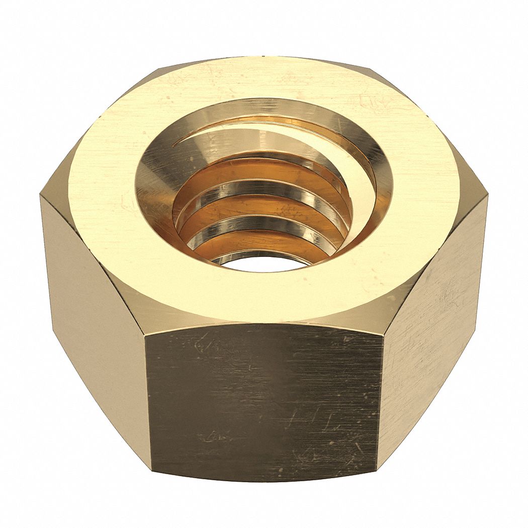 Hex Nut: Std Hex, 3/4"-6 Thread, 2 3/4 in Hex Wd, 3/4 in Hex Ht, Brass, Not Graded, Plain, 10 PK