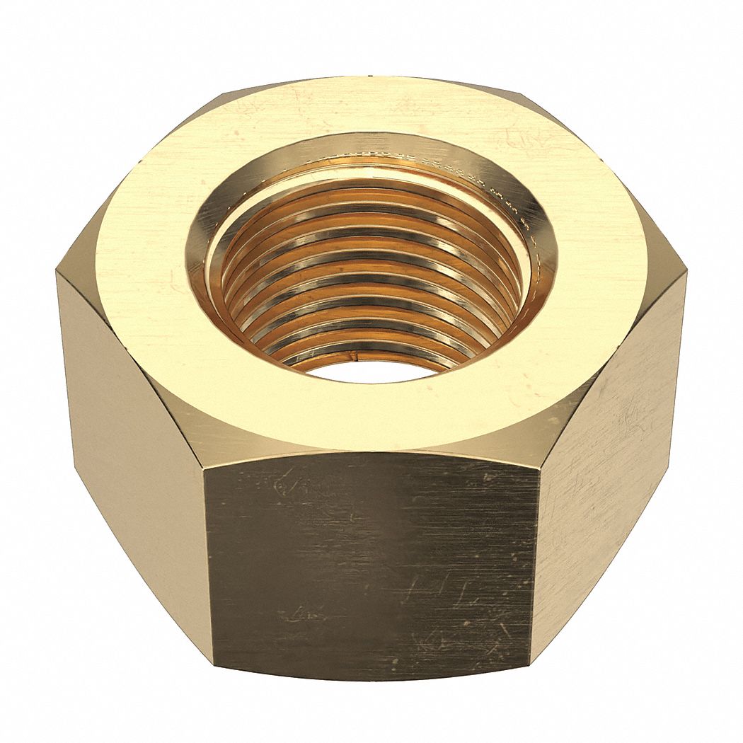 Hex Nut: Std Hex, 1"-10 Thread, 1 5/8 in Hex Wd, 1 in Hex Ht, Brass, Not Graded, Plain, Std, 5 PK