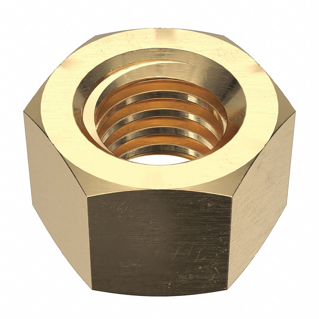 Hex Nut: 1 1/2"-4 Thread, 2 1/4 in Hex Wd, 1 1/2 in Hex Ht, Brass, Not Graded, Plain, Std, 2 PK