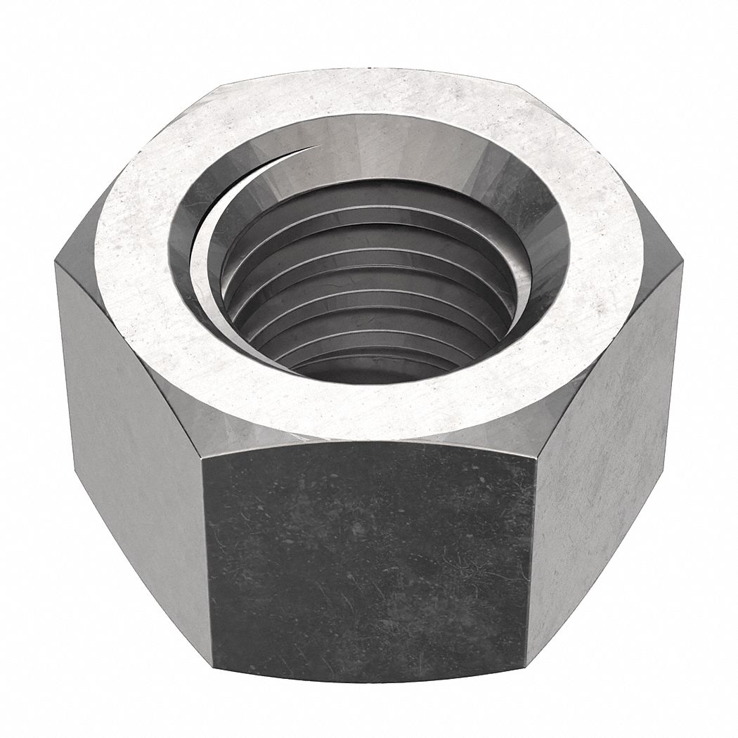 Hex Nut: 1 1/2"-4 Thread, 2 1/4 in Hex Wd, 1 15/32 in Hex Ht, Stainless Steel, 18-8, Plain, Std