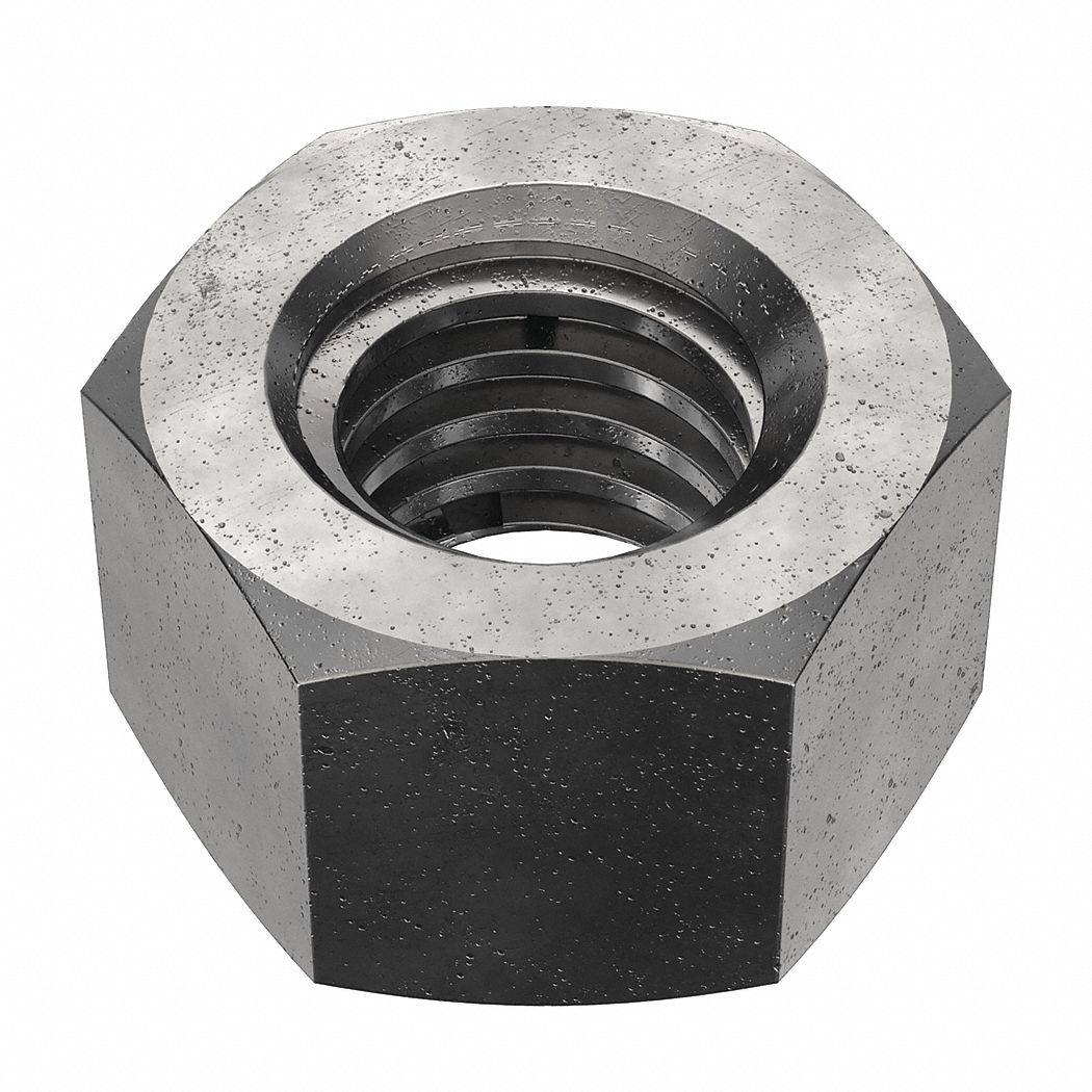 Hex Nut: Std Hex, 1 1/2"-4 Thread, 2 3/8 in Hex Wd, 1 1/2 in Hex Ht, Steel, Grade 2, Plain, 5 PK