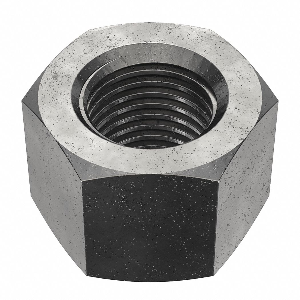 Hex Nut: 2 1/4"-4 Thread, 3 1/2 in Hex Wd, 2 1/2 in Hex Ht, Steel, Grade 2, Plain, Left Hand, Std