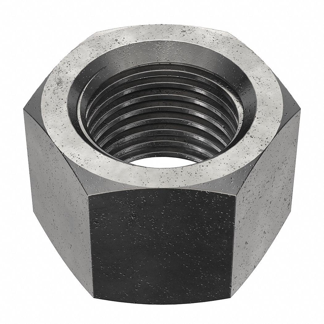 Hex Nut: 2 1/2"-4 Thread, 3 1/2 in Hex Wd, 2 1/2 in Hex Ht, Steel, Grade 2, Plain, Left Hand, Std