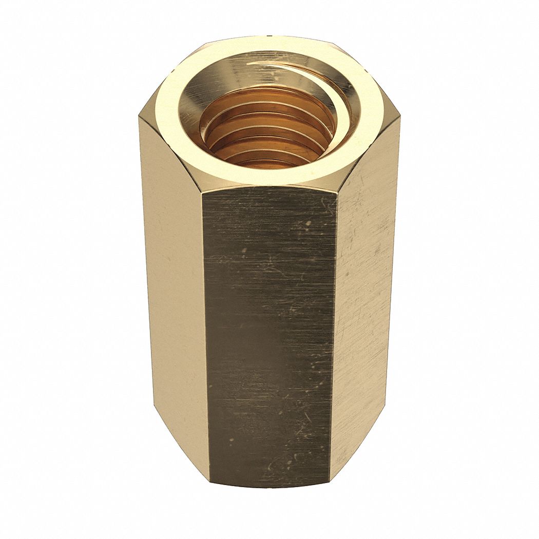 Hex Nut: Std Hex, 1"-5 Thread, 1 3/8 in Hex Wd, 2 3/4 in Hex Ht, Brass, Not Graded, Plain, Std, 2 PK