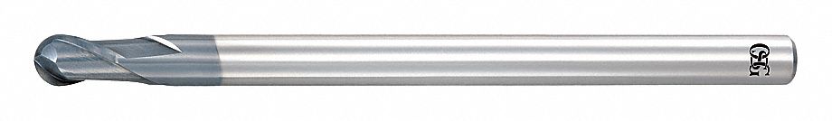 Ball End Mill: Carbide, WXL Coated, 2 Flute, 1/4" Mill Dia, 1/4" LOC, 3" OAL