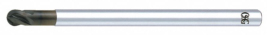 Ball End Mill: Carbide, Diamond Coated, 4 Flute, 1/2" Mill Dia, 1/2" LOC, 6" OAL, List 7032