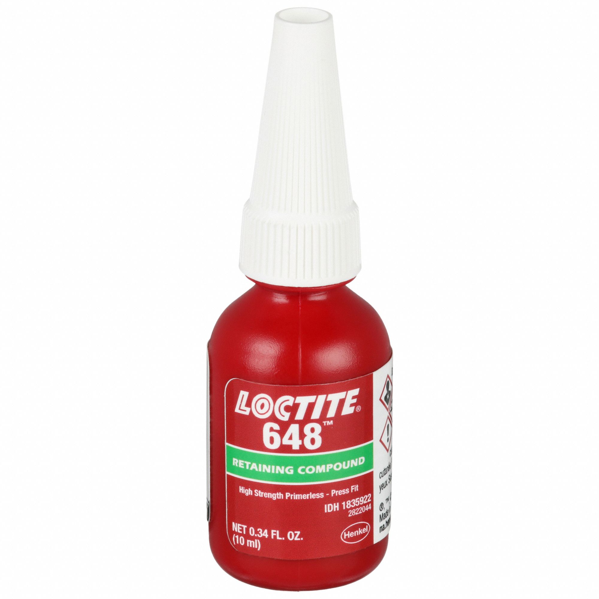 RETAINING COMPOUND, 648, 0.3 FL OZ BOTTLE, GREEN, FOR CLOSE-FITTING PARTS