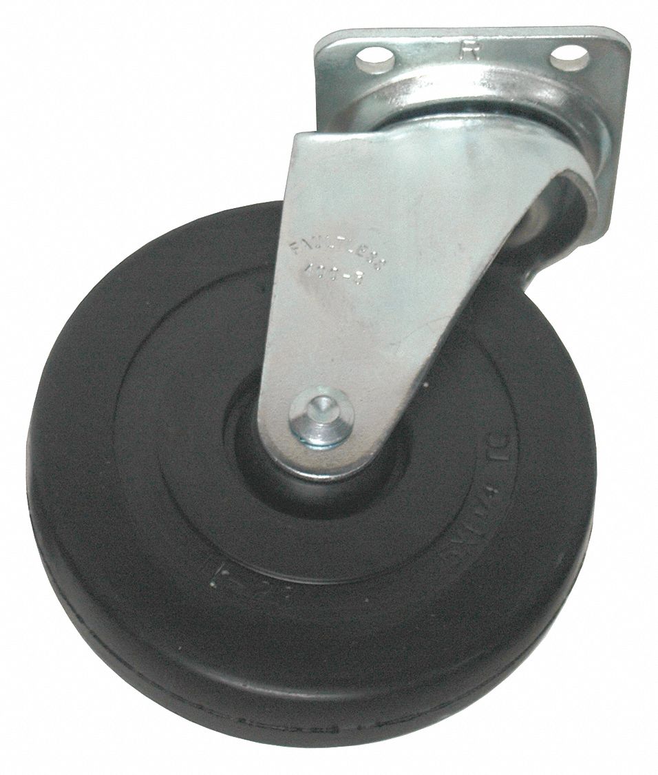 Soft Rubber Swivel Caster, 5": 250 lb Load Capacity, 6 in Overall Lg