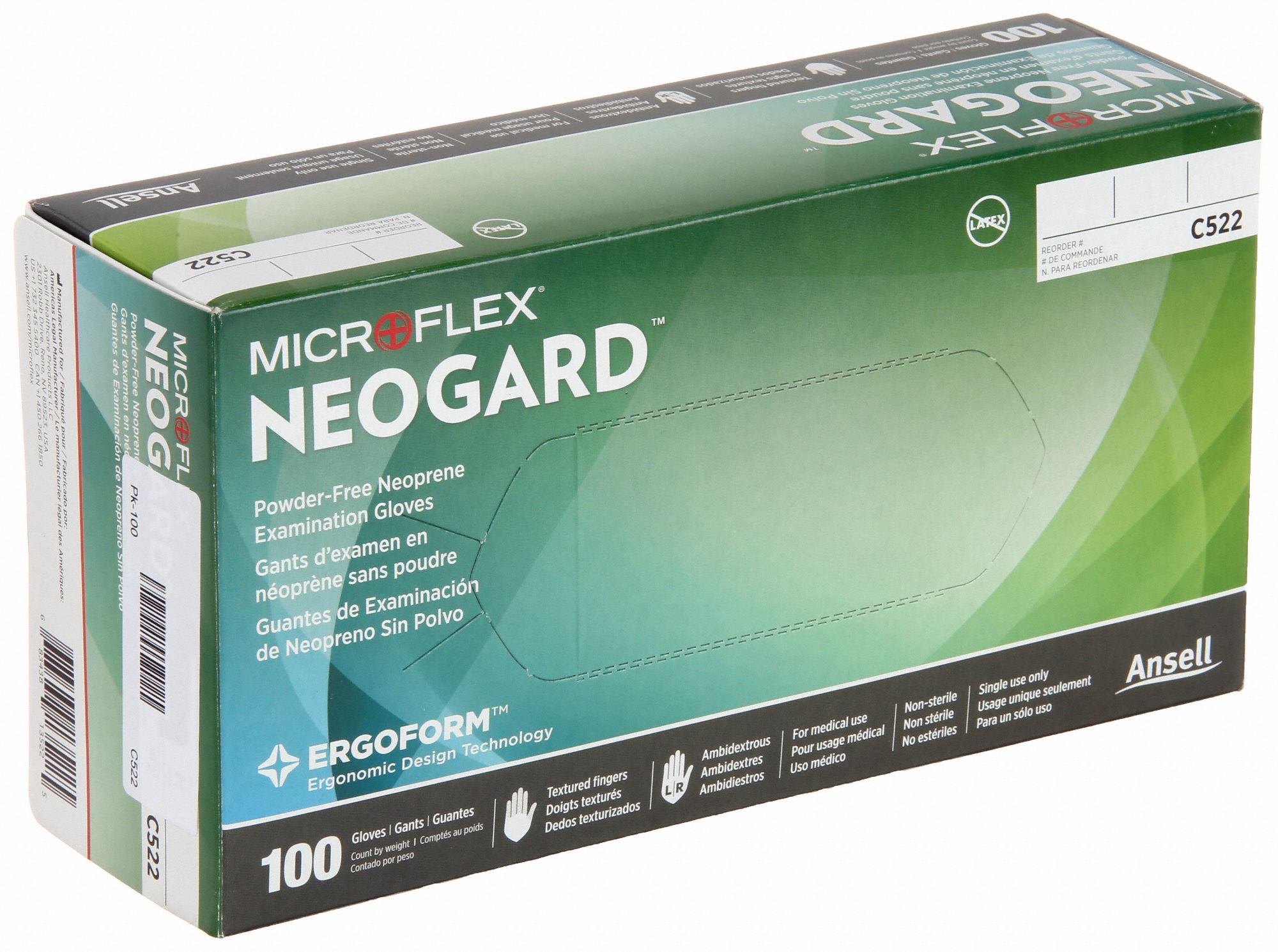 MICROFLEX Neoprene, Disposable Gloves, L, PowderFree, 3.9 mil Palm