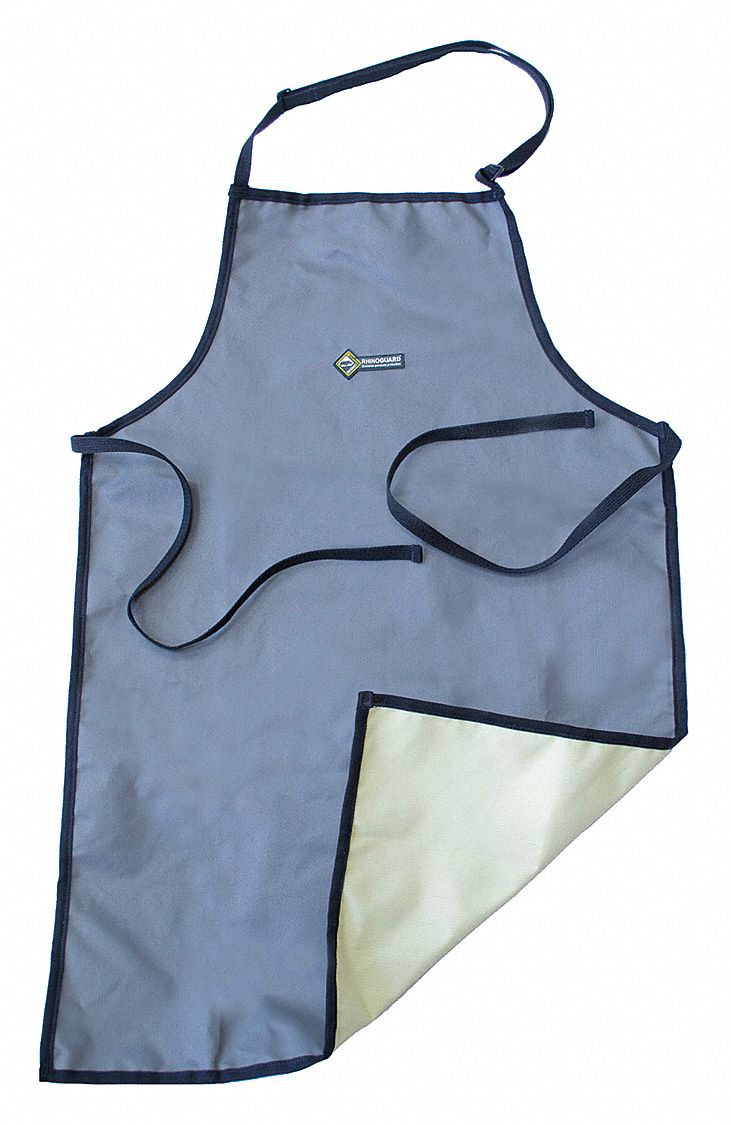 APRON, ANSI/ISEA CUT LEVEL A5, RHINOGUARD, TIES, 22 IN W, 34 LG, GREY, M