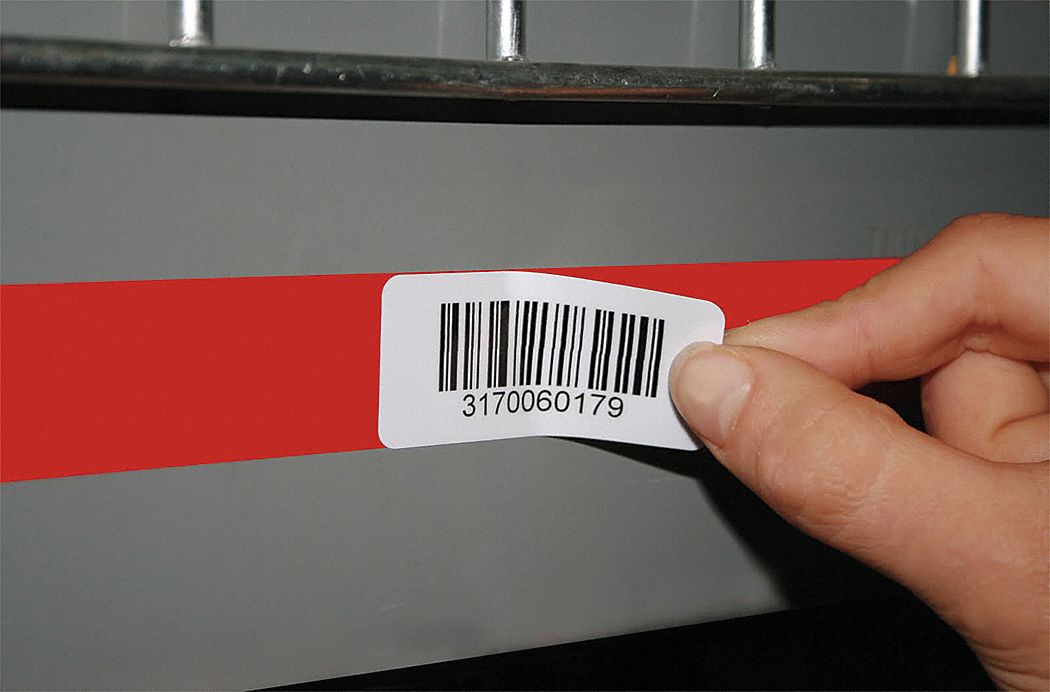 Label Holder: 1 in x 1 in, Red, Adhered, Self-Adhesive, Film, Glossy
