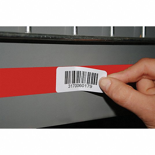 Label Holder: 2 in x 2 in, Red, Adhered, Self-Adhesive, Film, Glossy