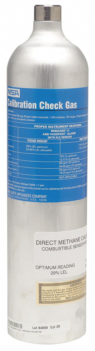 Calibration Gas: Nitrogen, +/-10% Accuracy, H2S/SO2, Calibration Gas, 58 L Cylinder Capacity