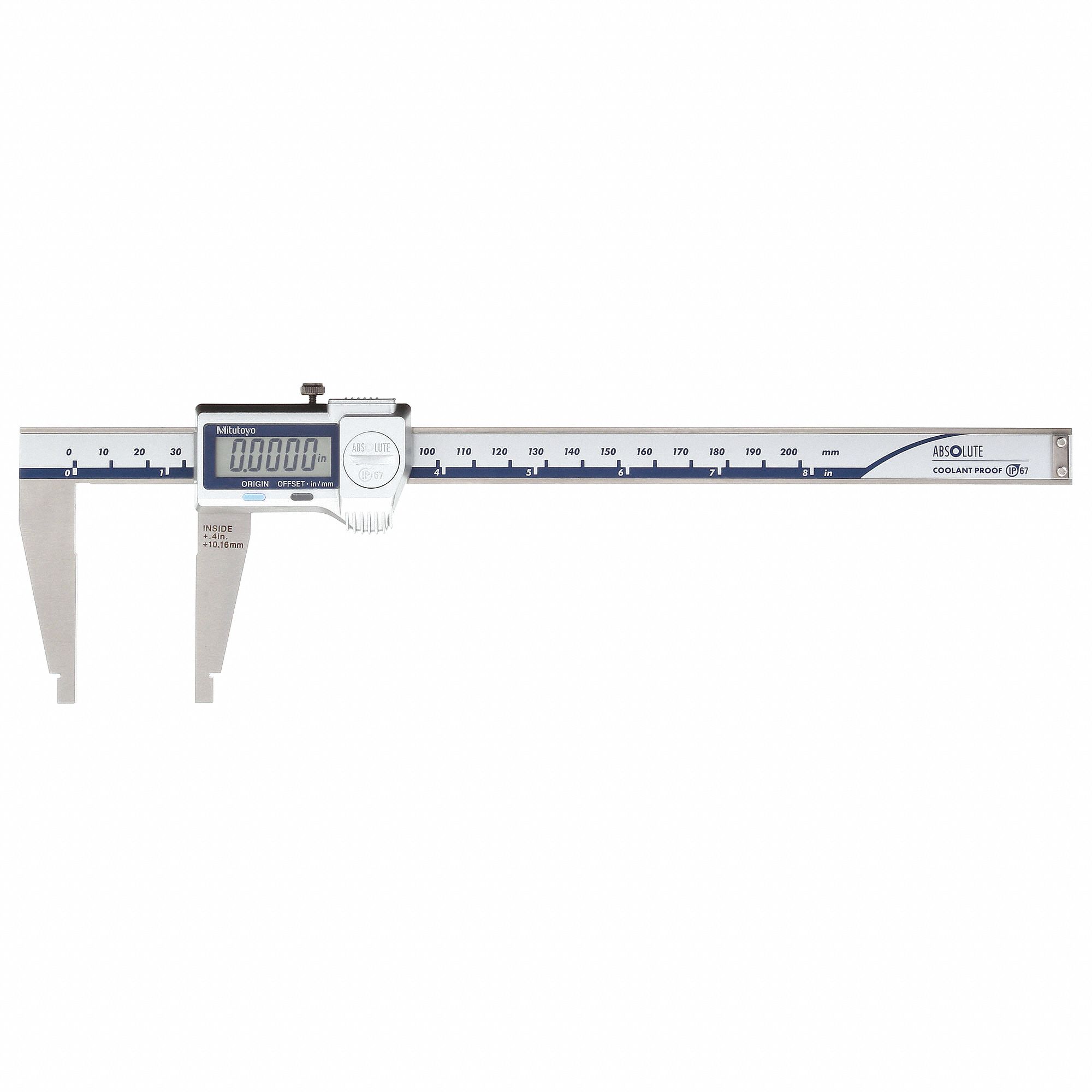 Nib Jaw Digital Caliper: 0 in to 8 in /0 mm to 200 mm, Cabled, +/- 0.0010 in Accuracy, IP67