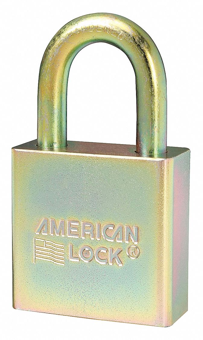 KEYED PADLOCK,3/4 IN,RECTANGLE,GOLD,PK6
