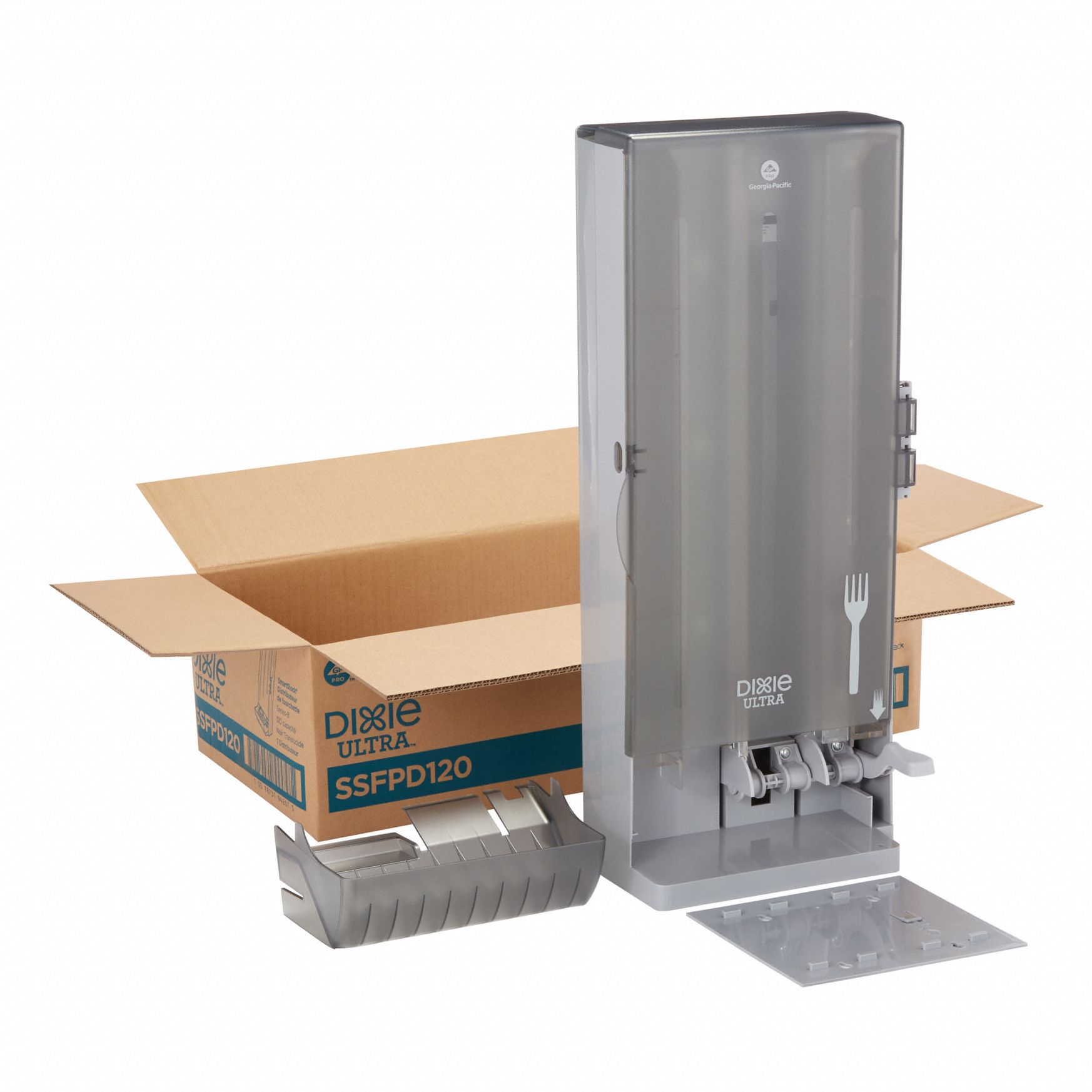 SMARTSTOCK Fork Dispenser Wall/Stand/Countertop, Holds 120 pcs Cutlery, Translucent Smoke, 10