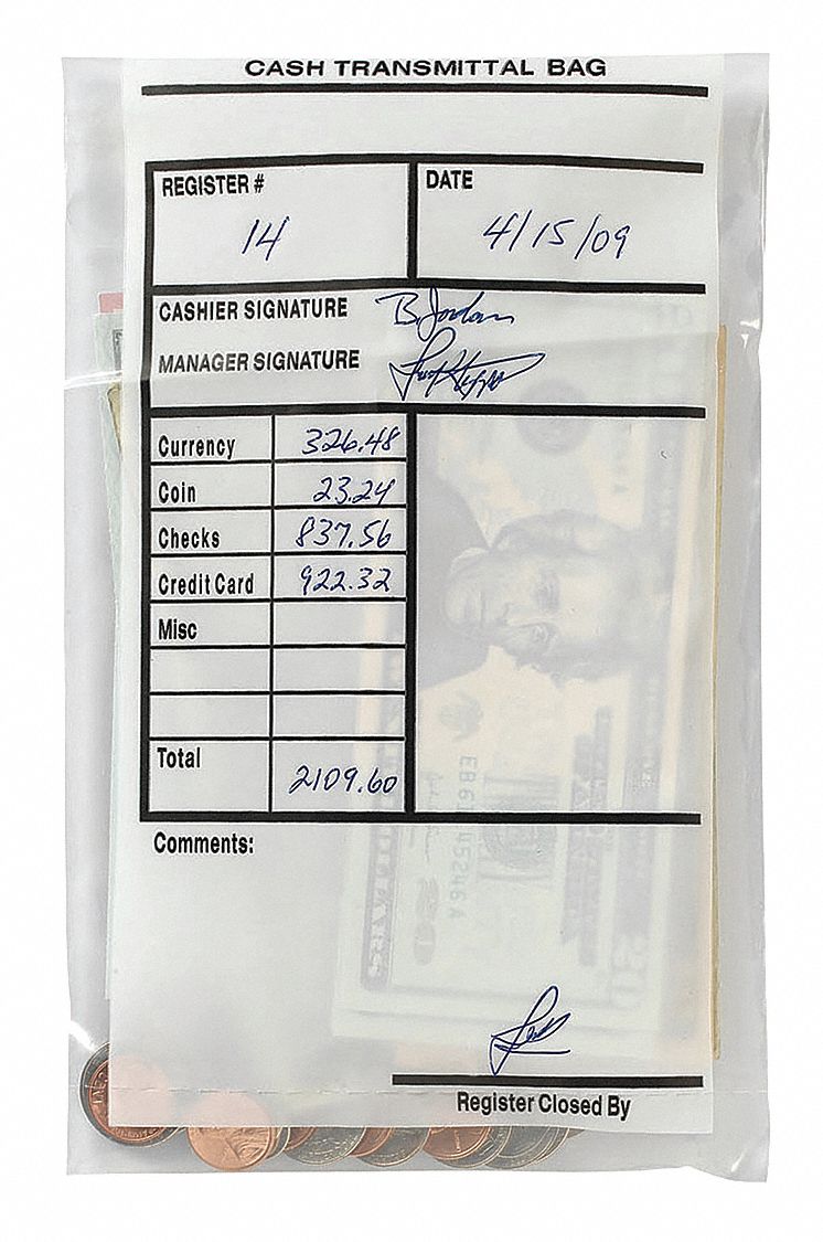 33RL46 - Cash Transmittal Bag Plastic 9in H PK500
