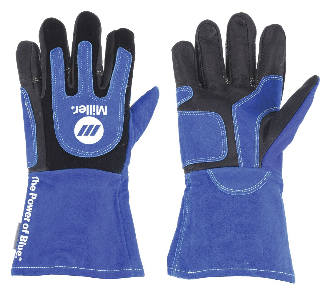 GANTS DE SOUDURE, POUCE AILÉ, MANCHETTE DE GANTELET,BL,BÂTON BLEU EN CUIR DE VACHE, MIG