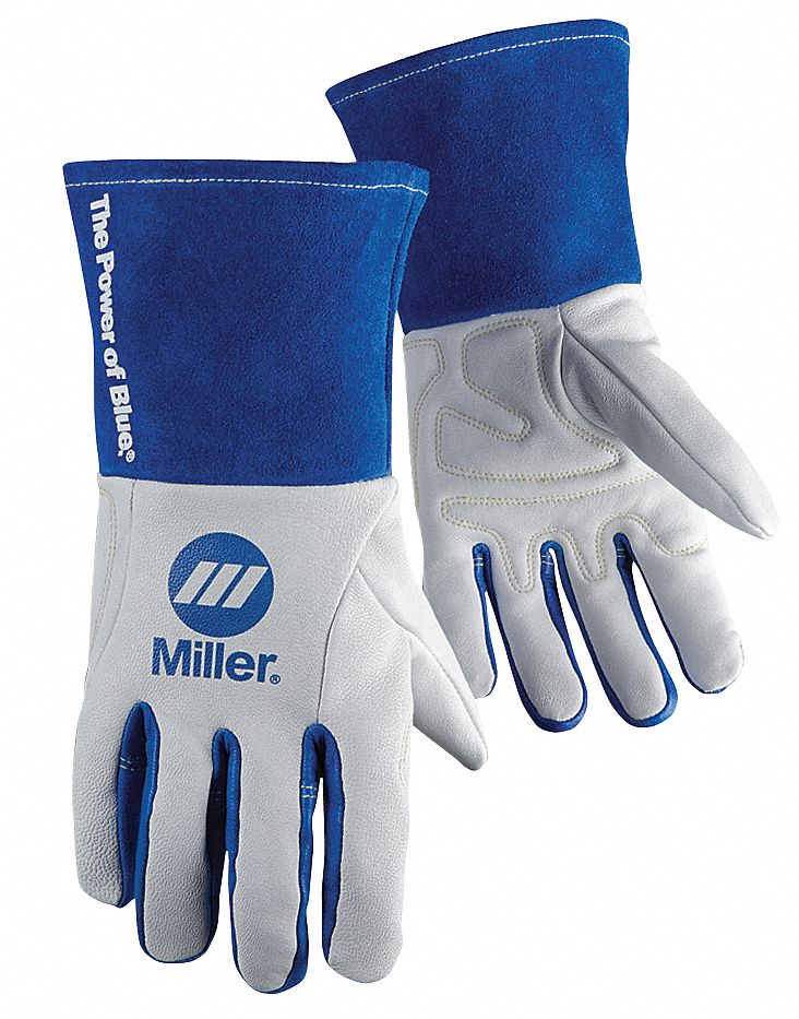 Welding Gloves: Keystone Thumb, Gauntlet Cuff, Premium, White Goatskin, Miller Performance, 1 PR