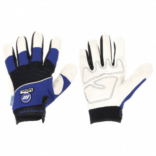 MILLER ELECTRIC Mechanics Gloves: White/Blue/Black, 1 PR
