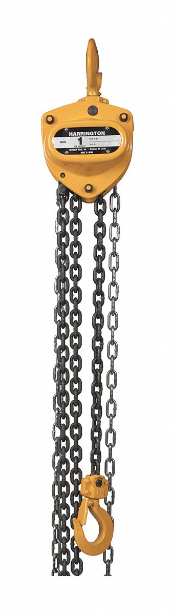 Manual Chain Hoist: Hook Mounted - No Trolley, 2, 000 lb Lifting Capacity, 10 ft Lift Lg