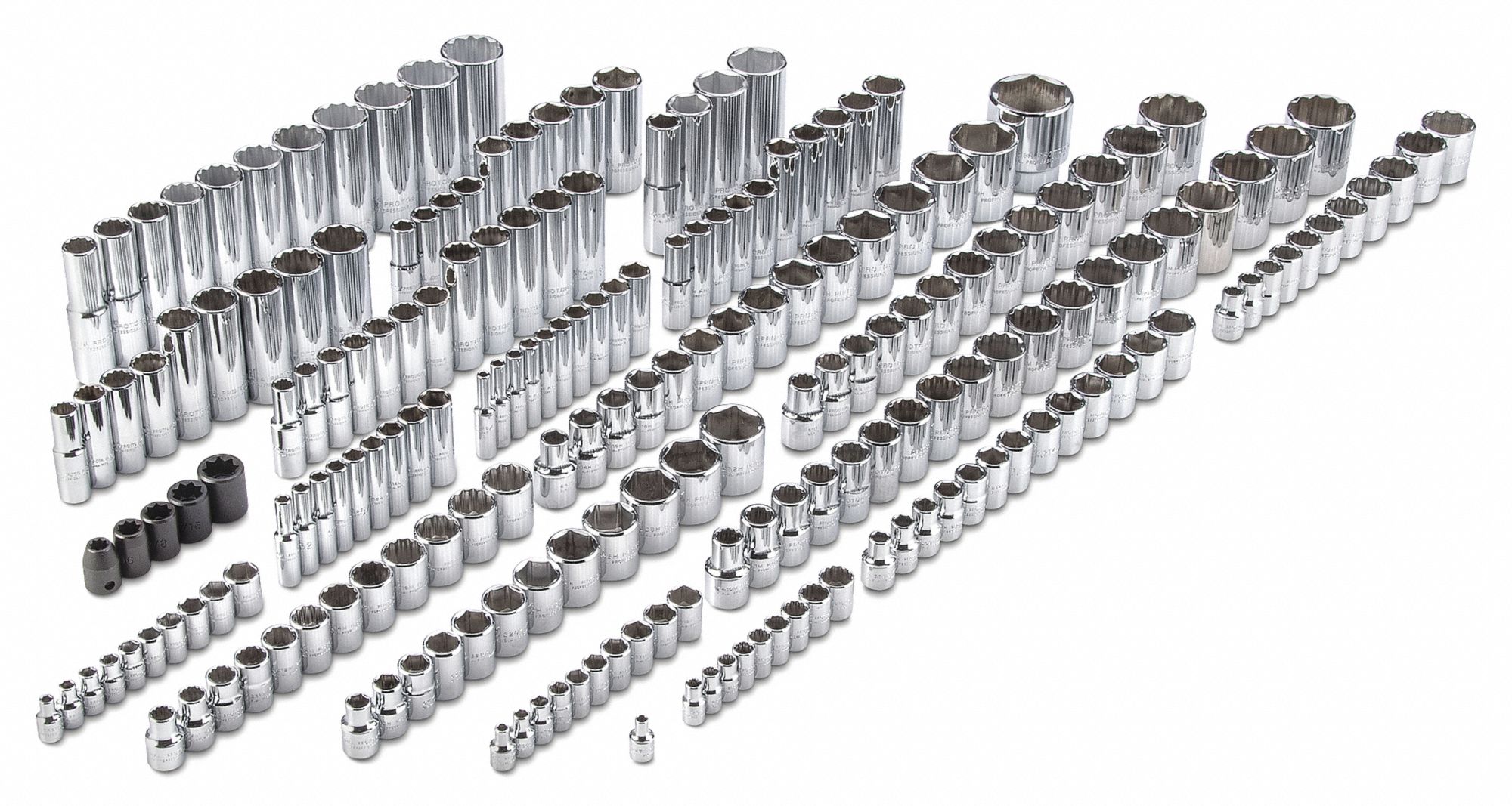 PROTO, 1/4 in_3/8 in_1/2 in Drive Size, 205 Pieces, Socket Set 33TA22